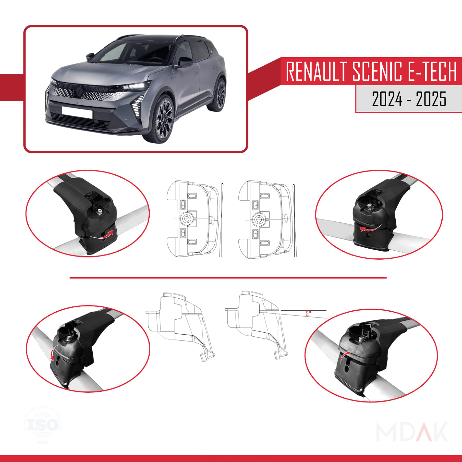 Renault Scenic E-Tech 2024-2025 Arası ile Uyumlu ACE-2 Ara Atkı Tavan Barı Gri 2 Adet - Görsel 4