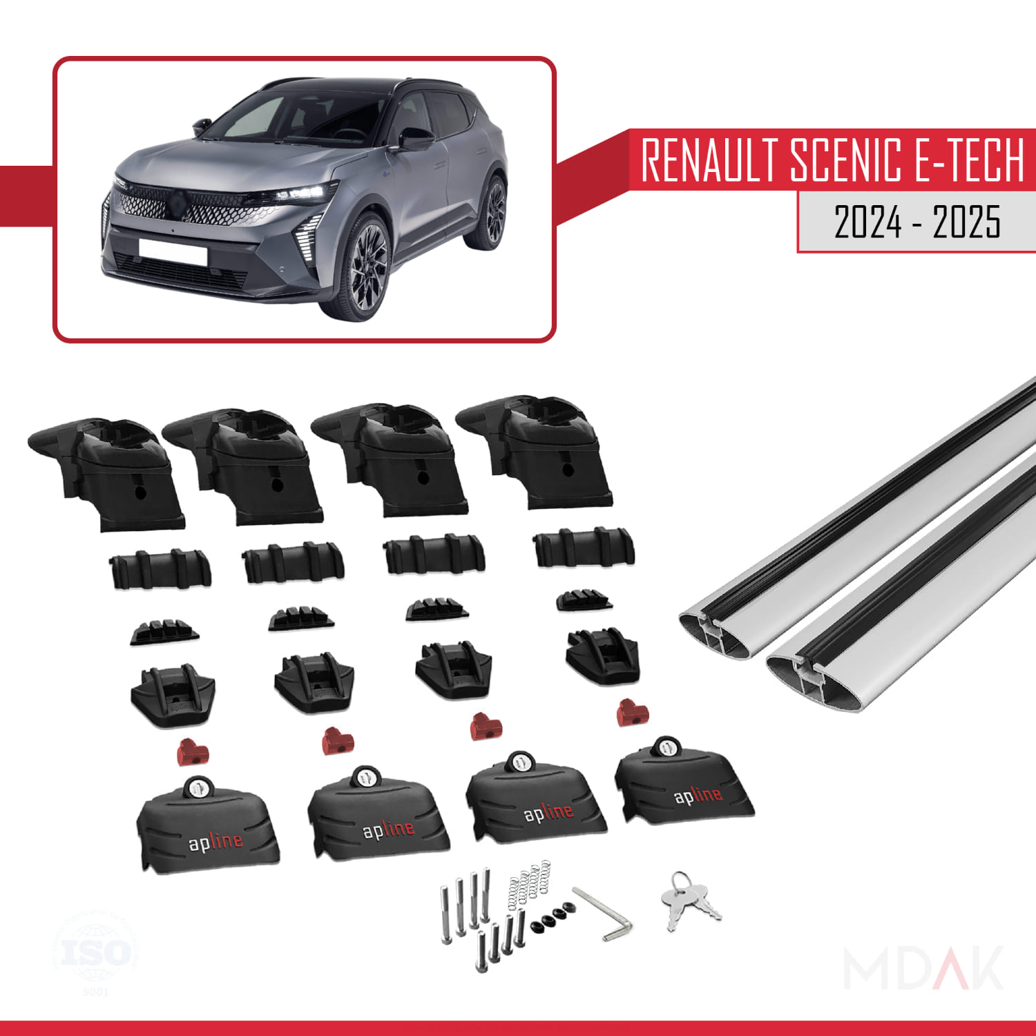 Renault Scenic E-Tech 2024-2025 Arası ile Uyumlu ACE-2 Ara Atkı Tavan Barı Gri 2 Adet - Görsel 5