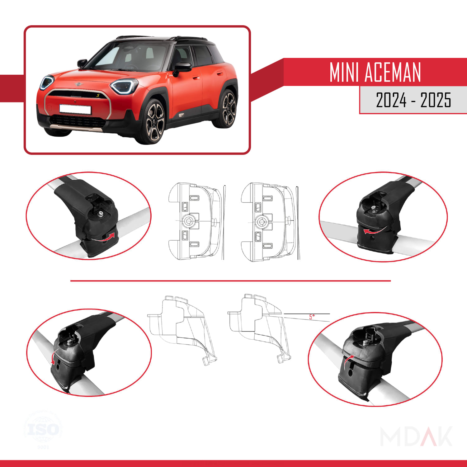 Mini Aceman SE 2024-2025 Arası ile Uyumlu ACE-2 Ara Atkı Tavan Barı Gri 2 Adet - Görsel 4