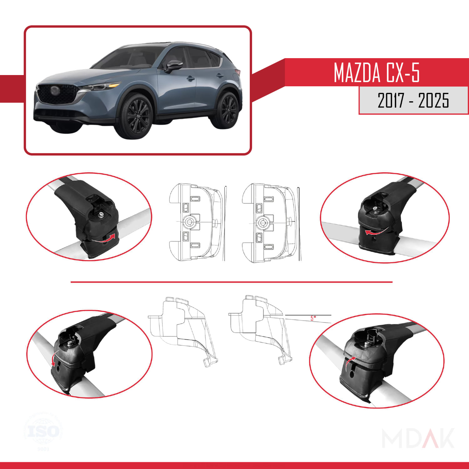 Mazda CX-5 2017-2025 Arası ile Uyumlu ACE-2 Ara Atkı Tavan Barı Gri 2 Adet - Görsel 4