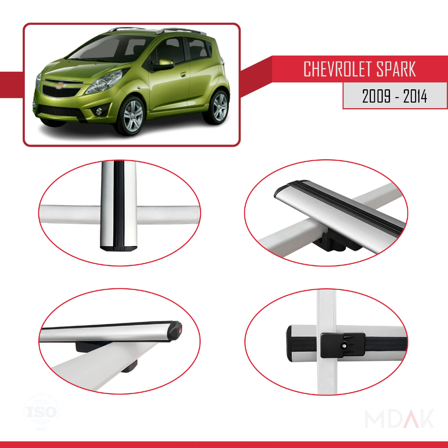 Chevrolet Spark (M300) 2009-2014 Arası ile Uyumlu BASIC Model Ara Atkı Tavan Barı Gri 2 Adet - Görsel 4