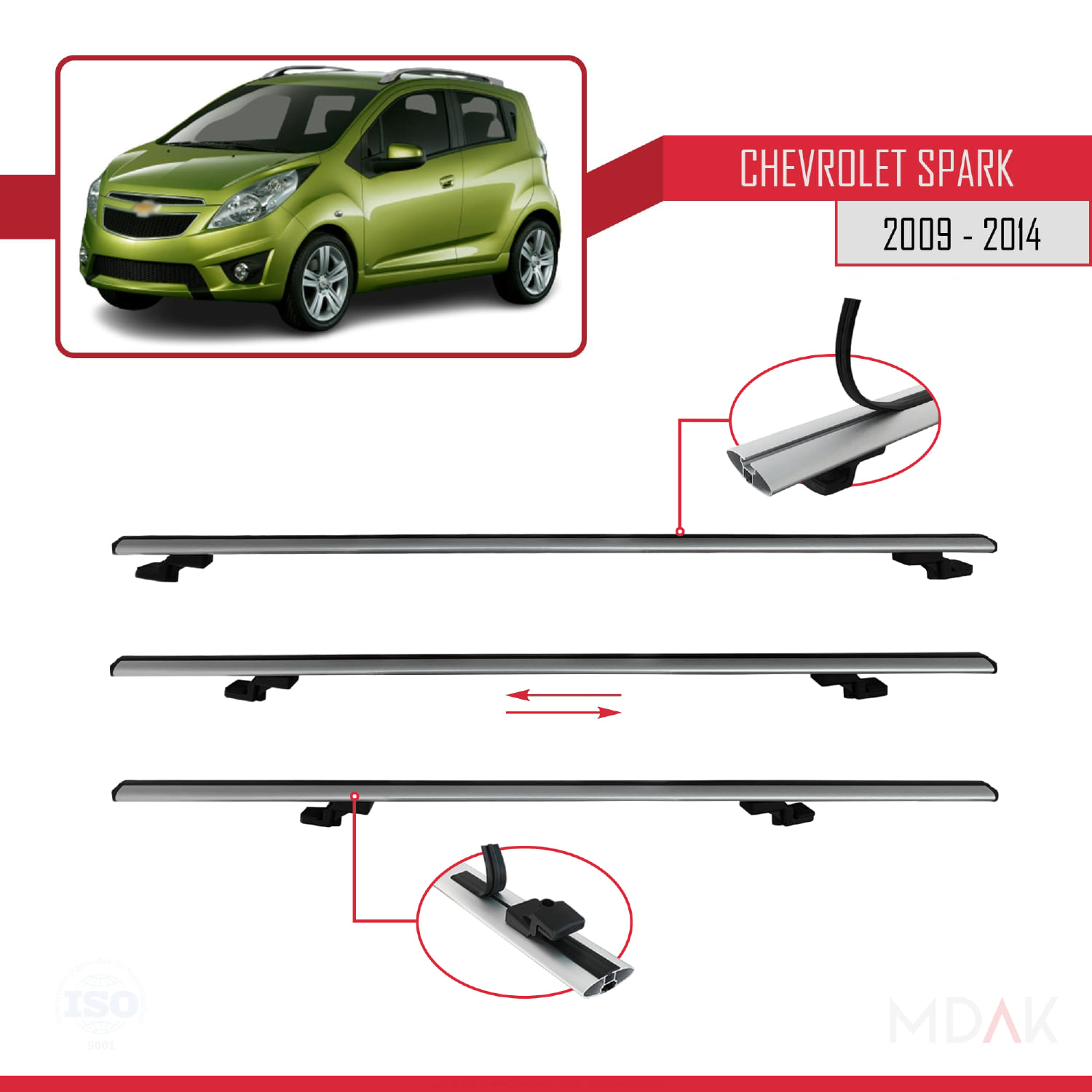 Chevrolet Spark (M300) 2009-2014 Arası ile Uyumlu BASIC Model Ara Atkı Tavan Barı Gri 2 Adet - Görsel 5