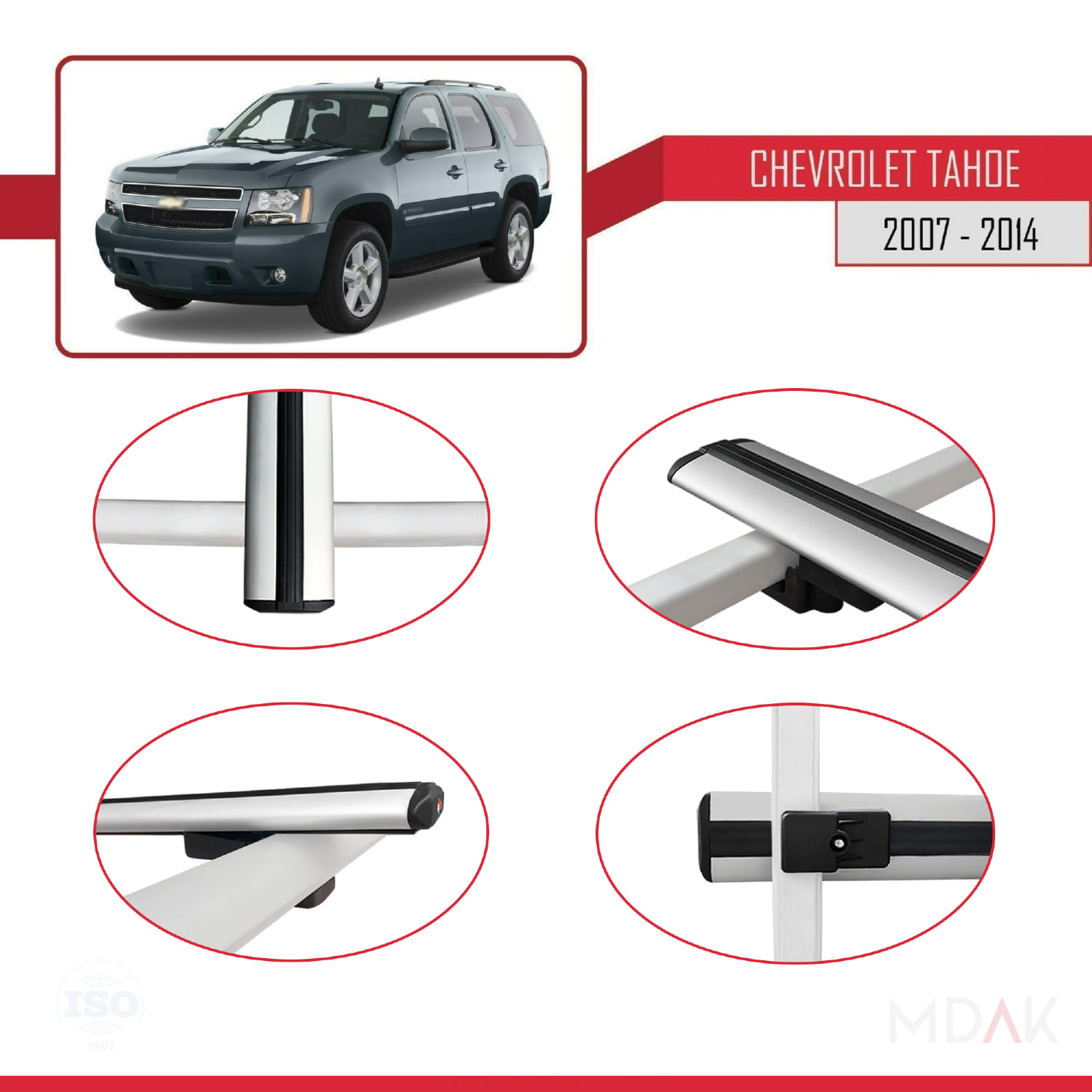 Chevrolet Tahoe 3 2007-2014 Arası ile Uyumlu BASIC Model Ara Atkı Tavan Barı Gri 2 Adet - Görsel 4