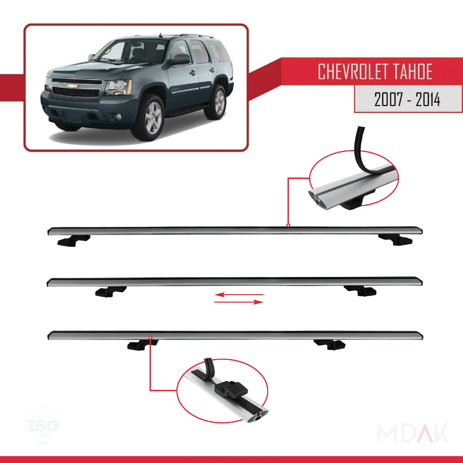 Chevrolet Tahoe 3 2007-2014 Arası ile Uyumlu BASIC Model Ara Atkı Tavan Barı Gri 2 Adet - Görsel 5