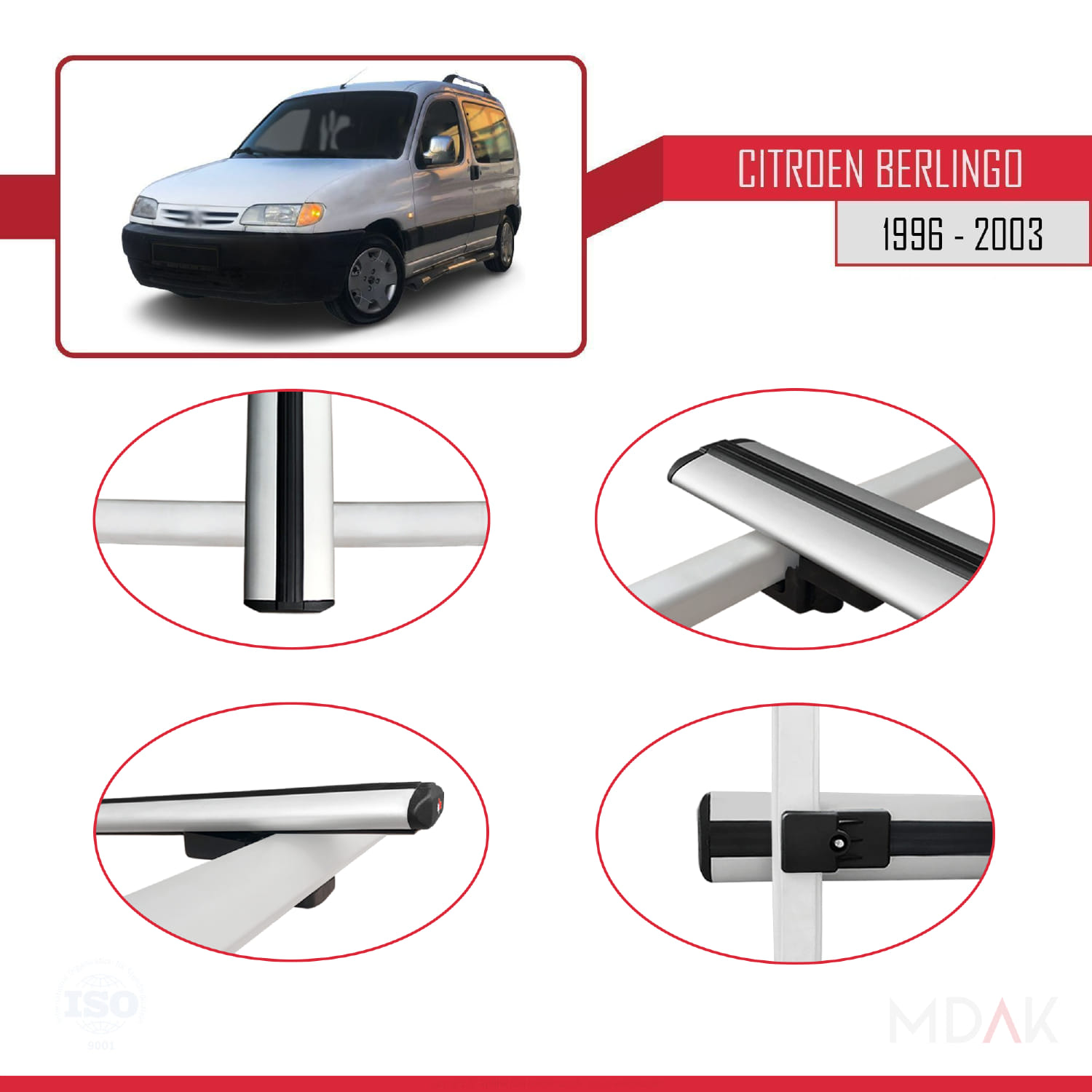 Citroen Berlingo (M49) 1996-2003 Arası ile Uyumlu BASIC Model Ara Atkı Tavan Barı Gri 2 Adet - Görsel 4