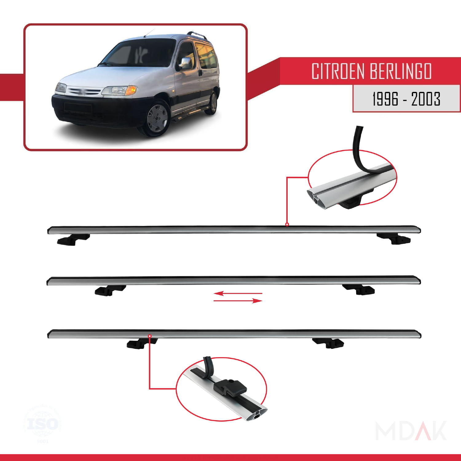 Citroen Berlingo (M49) 1996-2003 Arası ile Uyumlu BASIC Model Ara Atkı Tavan Barı Gri 2 Adet - Görsel 5