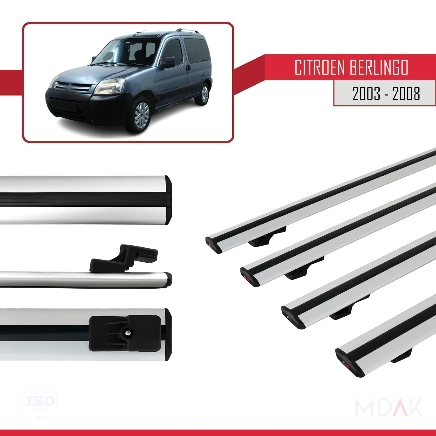 Citroen Berlingo (M59) 2003-2008 Arası ile Uyumlu BASIC Model Ara Atkı Tavan Barı Gri 4 Adet - Görsel 3