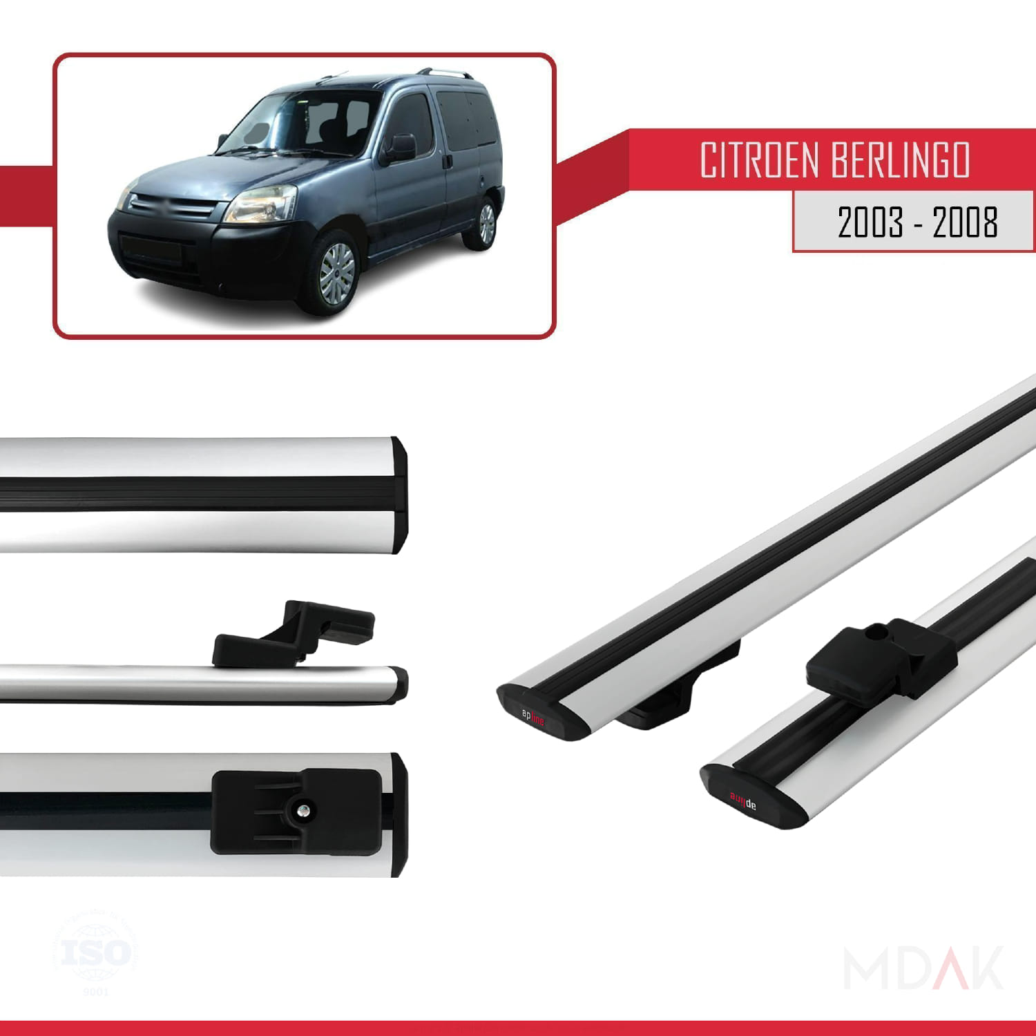 Citroen Berlingo (M59) 2003-2008 Arası ile Uyumlu BASIC Model Ara Atkı Tavan Barı Gri 2 Adet - Görsel 3