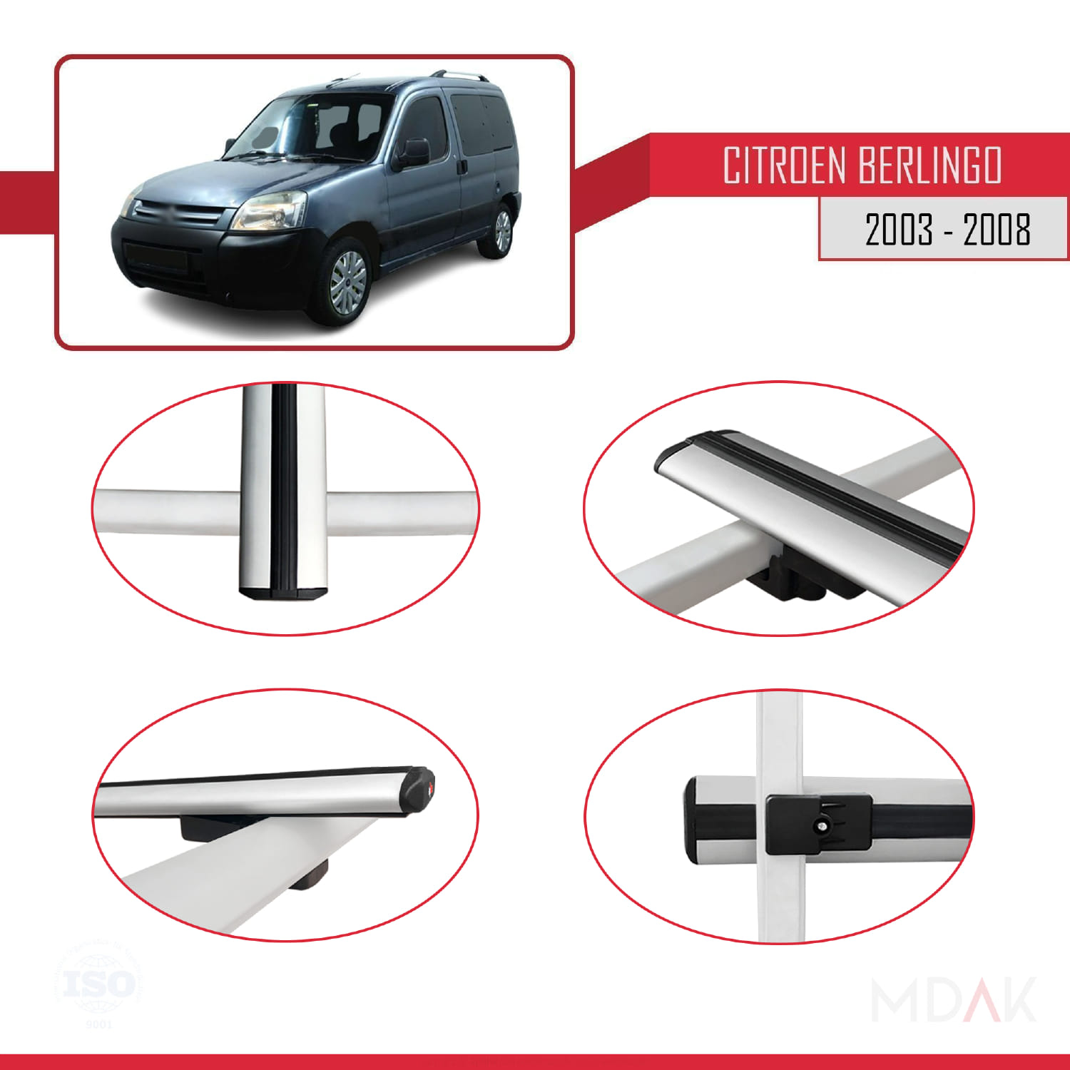 Citroen Berlingo (M59) 2003-2008 Arası ile Uyumlu BASIC Model Ara Atkı Tavan Barı Gri 2 Adet - Görsel 4