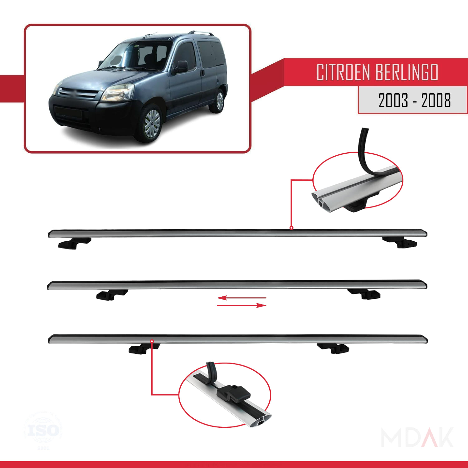 Citroen Berlingo (M59) 2003-2008 Arası ile Uyumlu BASIC Model Ara Atkı Tavan Barı Gri 2 Adet - Görsel 5