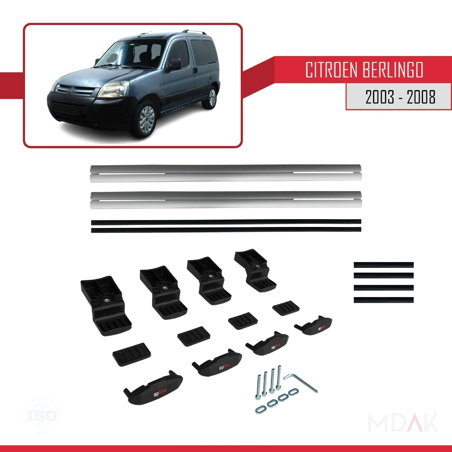 Citroen Berlingo (M59) 2003-2008 Arası ile Uyumlu BASIC Model Ara Atkı Tavan Barı Gri 2 Adet - Görsel 6