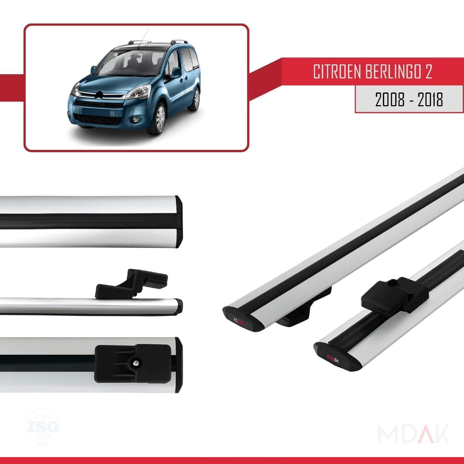 Citroen Berlingo 2 (B9) 2008-2018 Arası ile Uyumlu BASIC Model Ara Atkı Tavan Barı Gri 2 Adet - Görsel 4