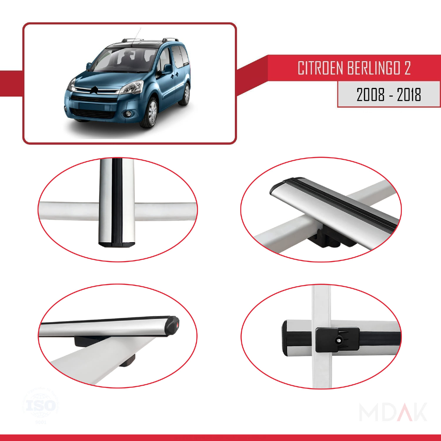 Citroen Berlingo 2 (B9) 2008-2018 Arası ile Uyumlu BASIC Model Ara Atkı Tavan Barı Gri 2 Adet - Görsel 5