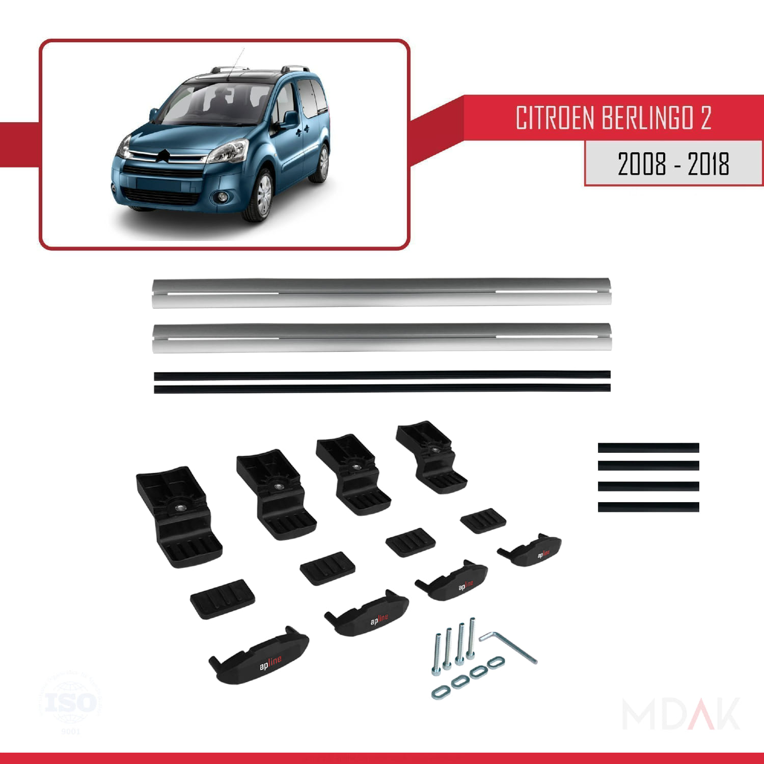 Citroen Berlingo 2 (B9) 2008-2018 Arası ile Uyumlu BASIC Model Ara Atkı Tavan Barı Gri 2 Adet - Görsel 7