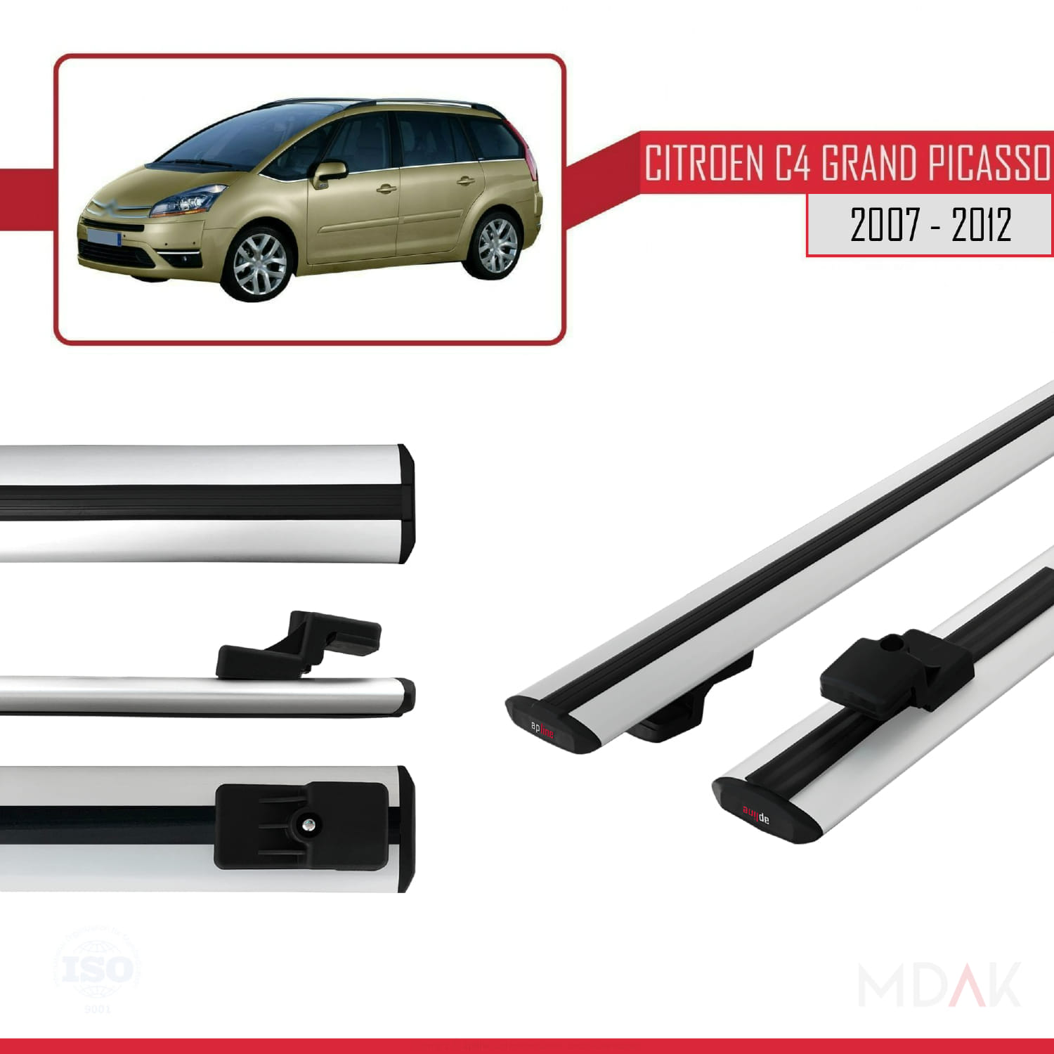 Citroen Grand C4 Picasso 2007-2012 Arası ile Uyumlu BASIC Model Ara Atkı Tavan Barı Gri 2 Adet - Görsel 3