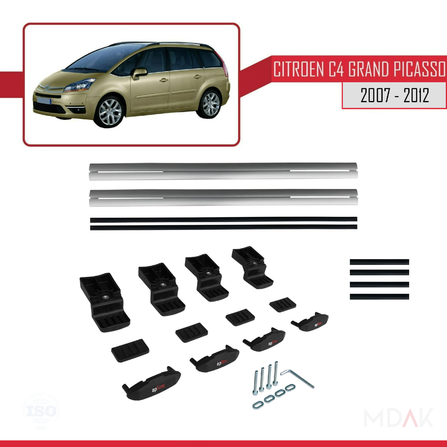 Citroen Grand C4 Picasso 2007-2012 Arası ile Uyumlu BASIC Model Ara Atkı Tavan Barı Gri 2 Adet - Görsel 6