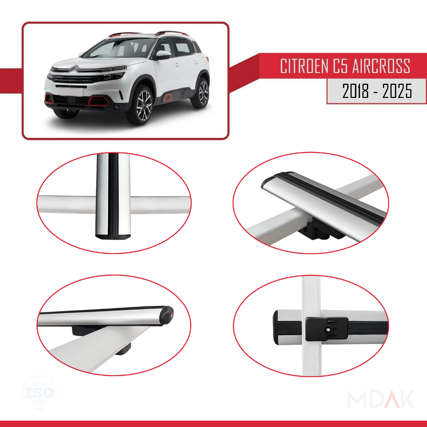 Citroen C5 Aircross 2018 ve Sonrası ile Uyumlu BASIC Model Ara Atkı Tavan Barı Gri 2 Adet - Görsel 5