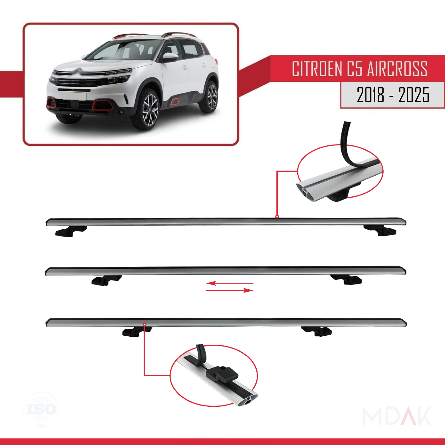 Citroen C5 Aircross 2018 ve Sonrası ile Uyumlu BASIC Model Ara Atkı Tavan Barı Gri 2 Adet - Görsel 6