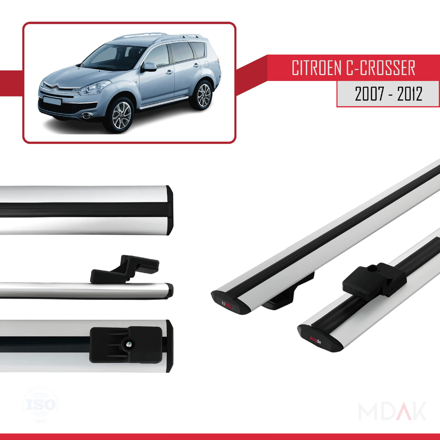 Citroen C-Crosser 2007-2012 Arası ile Uyumlu BASIC Model Ara Atkı Tavan Barı Gri 2 Adet - Görsel 3