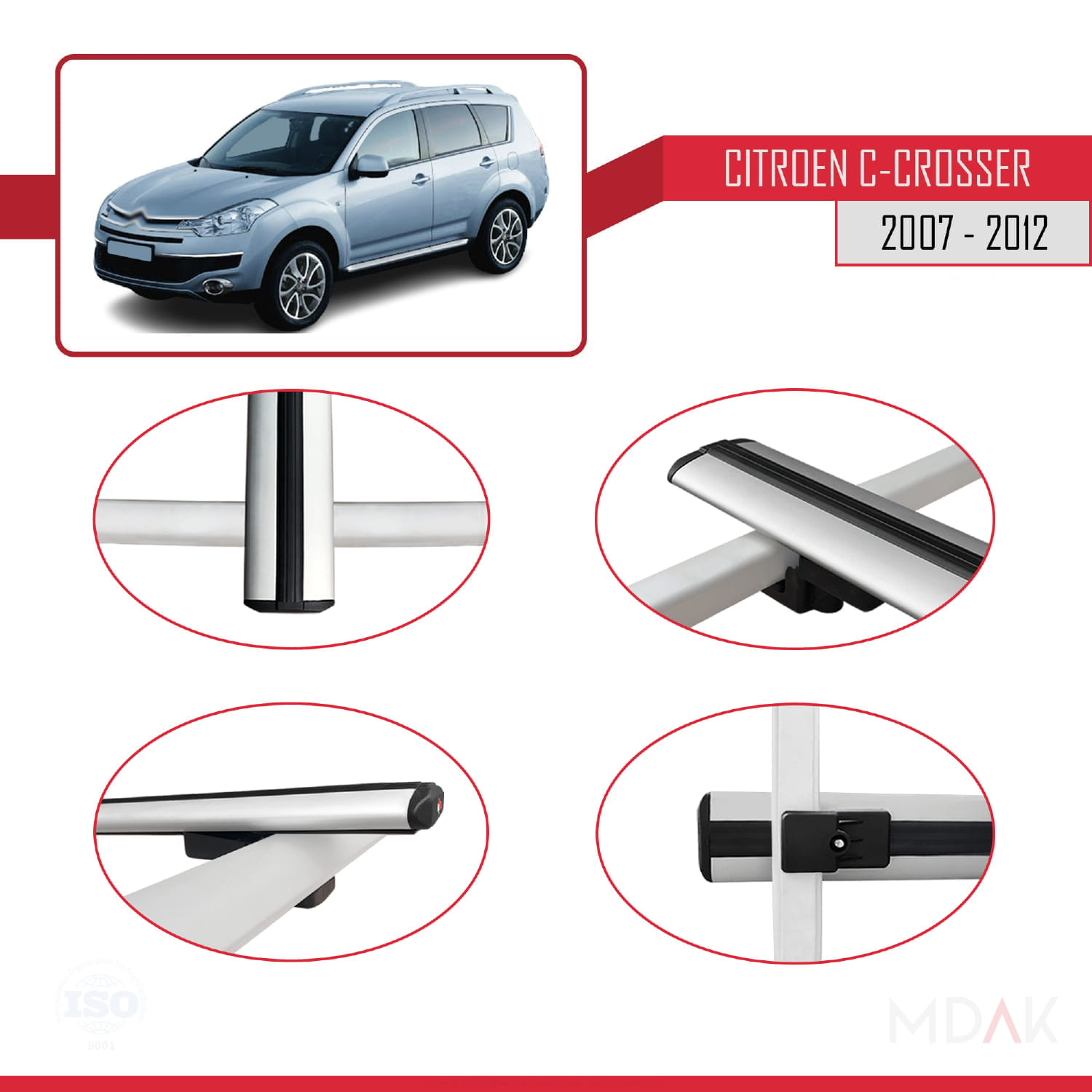 Citroen C-Crosser 2007-2012 Arası ile Uyumlu BASIC Model Ara Atkı Tavan Barı Gri 2 Adet - Görsel 4