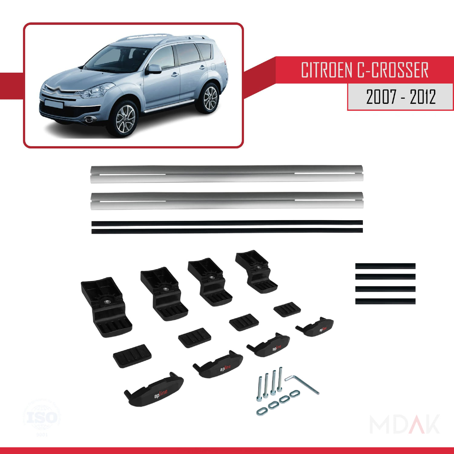 Citroen C-Crosser 2007-2012 Arası ile Uyumlu BASIC Model Ara Atkı Tavan Barı Gri 2 Adet - Görsel 6