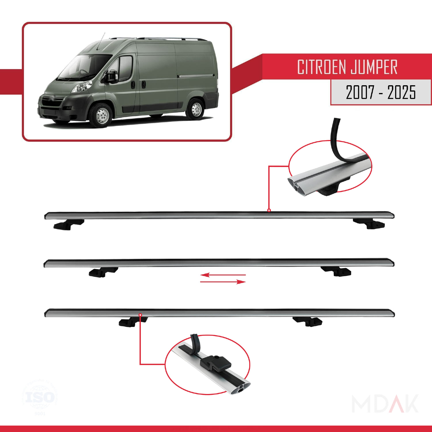 Citroen Jumper 2 2007 ve Sonrası ile Uyumlu BASIC Model Ara Atkı Tavan Barı Gri 2 Adet - Görsel 5