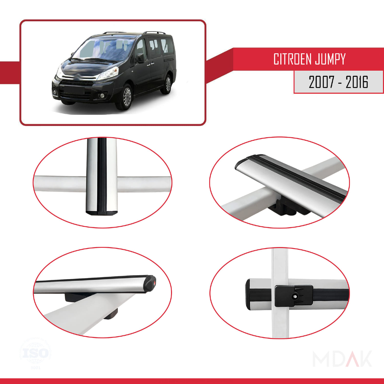 Citroen Jumpy 2 (G9) 2007-2016 Arası ile Uyumlu BASIC Model Ara Atkı Tavan Barı Gri 2 Adet - Görsel 4