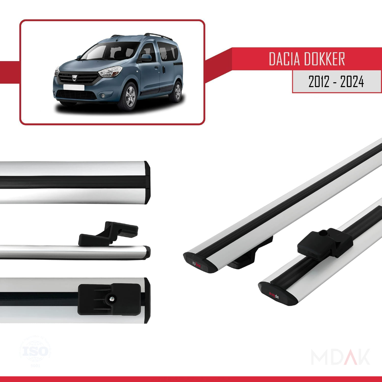 Dacia Dokker (K67) 2012-2024 Arası ile Uyumlu BASIC Model Ara Atkı Tavan Barı Gri 2 Adet - Görsel 4
