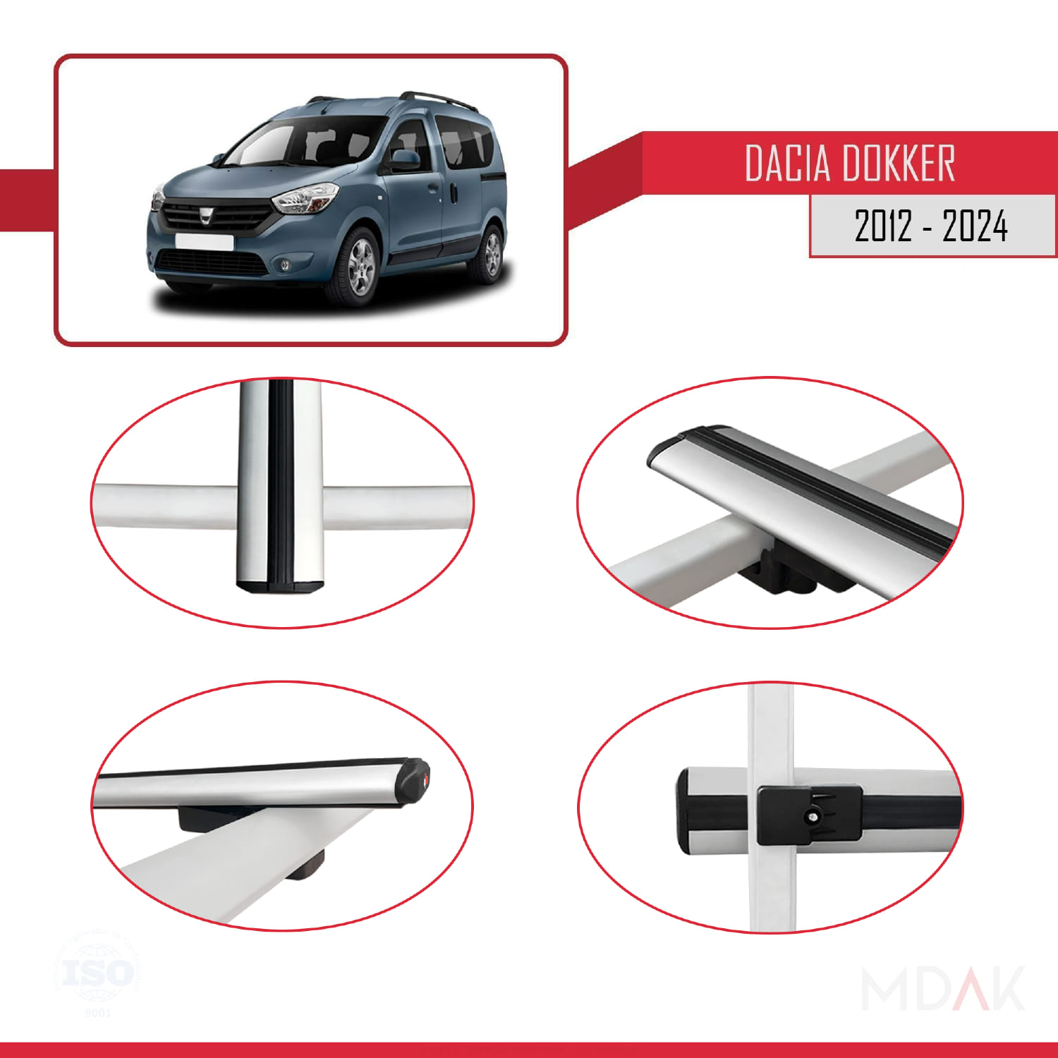 Dacia Dokker (K67) 2012-2024 Arası ile Uyumlu BASIC Model Ara Atkı Tavan Barı Gri 2 Adet - Görsel 5
