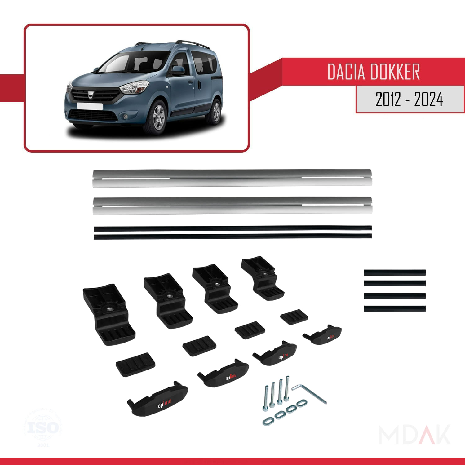Dacia Dokker (K67) 2012-2024 Arası ile Uyumlu BASIC Model Ara Atkı Tavan Barı Gri 2 Adet - Görsel 7