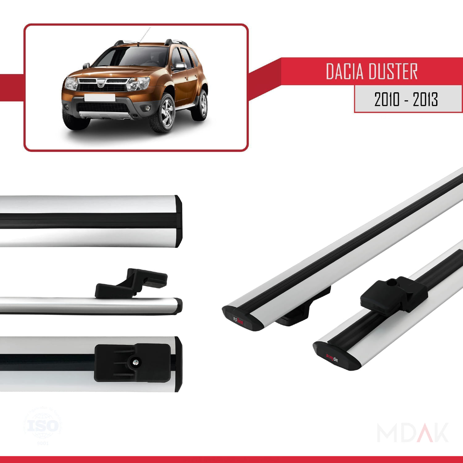 Dacia Duster (HS) Pre-Facelift 2010-2013 Arası ile Uyumlu BASIC Model Ara Atkı Tavan Barı Gri 2 Adet - Görsel 3
