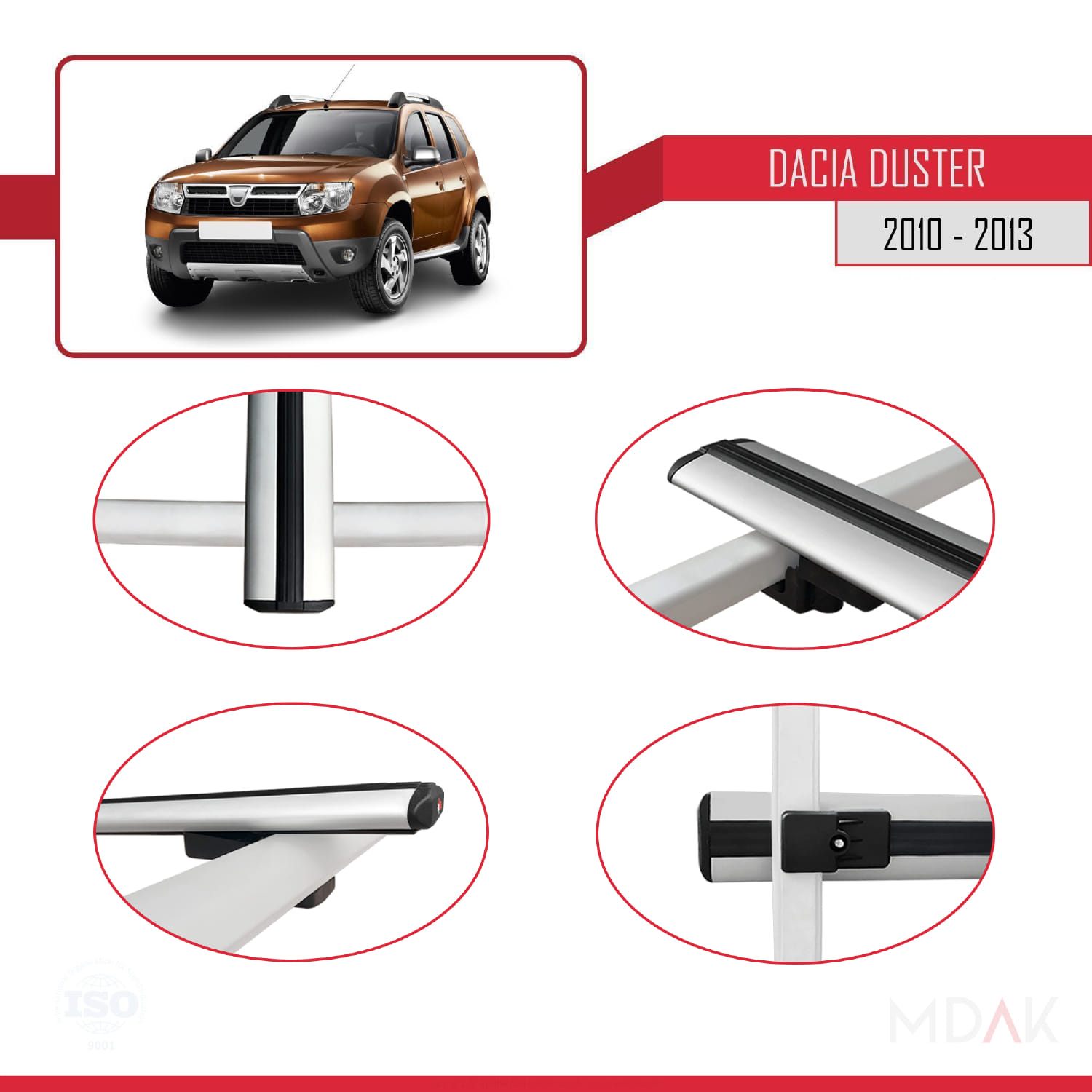 Dacia Duster (HS) Pre-Facelift 2010-2013 Arası ile Uyumlu BASIC Model Ara Atkı Tavan Barı Gri 2 Adet - Görsel 4