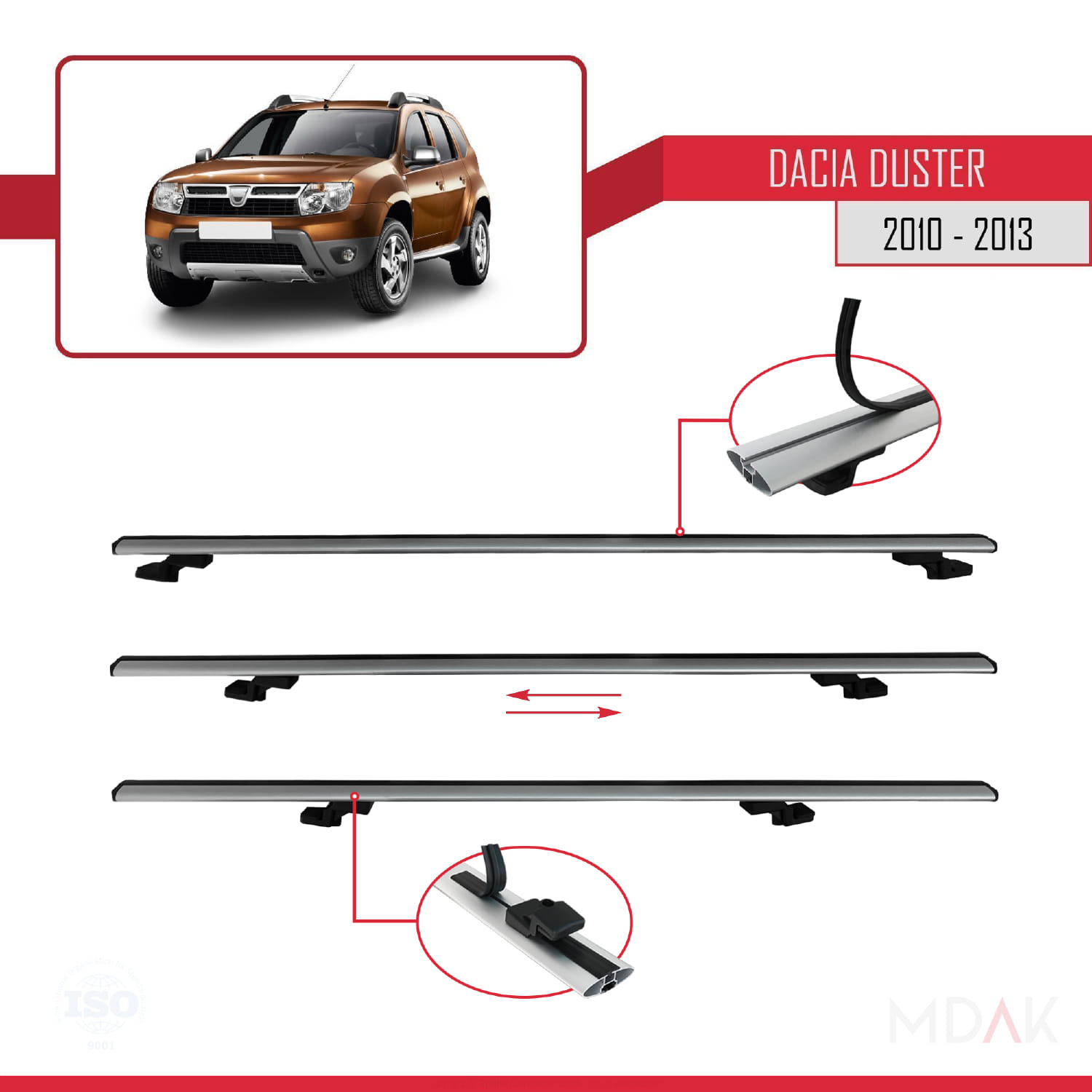 Dacia Duster (HS) Pre-Facelift 2010-2013 Arası ile Uyumlu BASIC Model Ara Atkı Tavan Barı Gri 2 Adet - Görsel 5