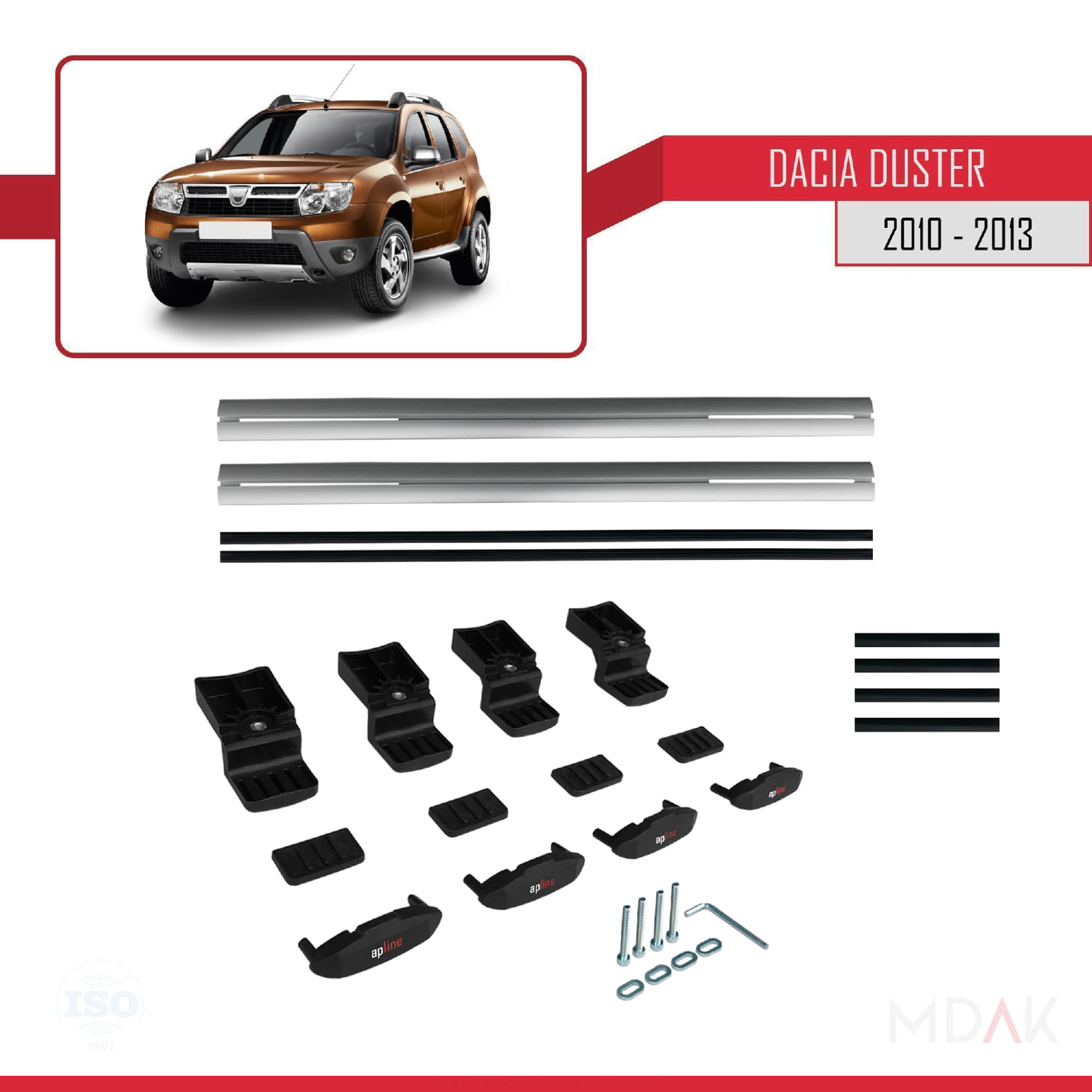 Dacia Duster (HS) Pre-Facelift 2010-2013 Arası ile Uyumlu BASIC Model Ara Atkı Tavan Barı Gri 2 Adet - Görsel 6