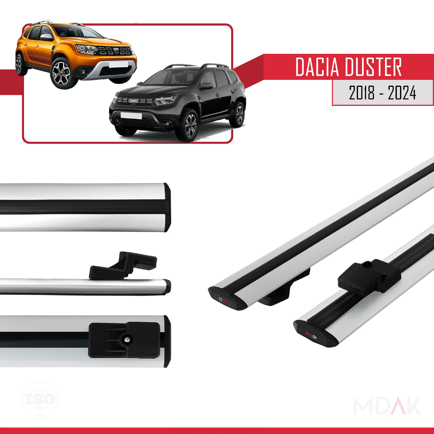 Dacia Duster 2 (HM) 2018-2024 Arası ile Uyumlu BASIC Model Ara Atkı Tavan Barı Gri 2 Adet - Görsel 3