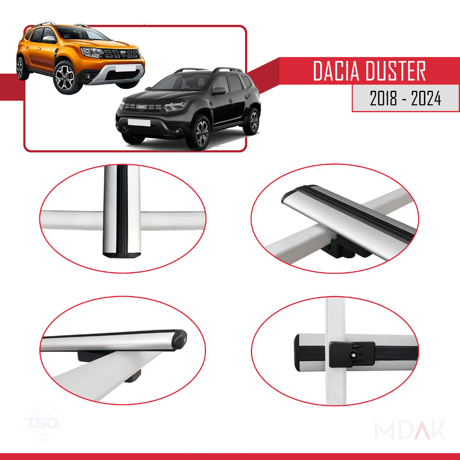 Dacia Duster 2 (HM) 2018-2024 Arası ile Uyumlu BASIC Model Ara Atkı Tavan Barı Gri 2 Adet - Görsel 4