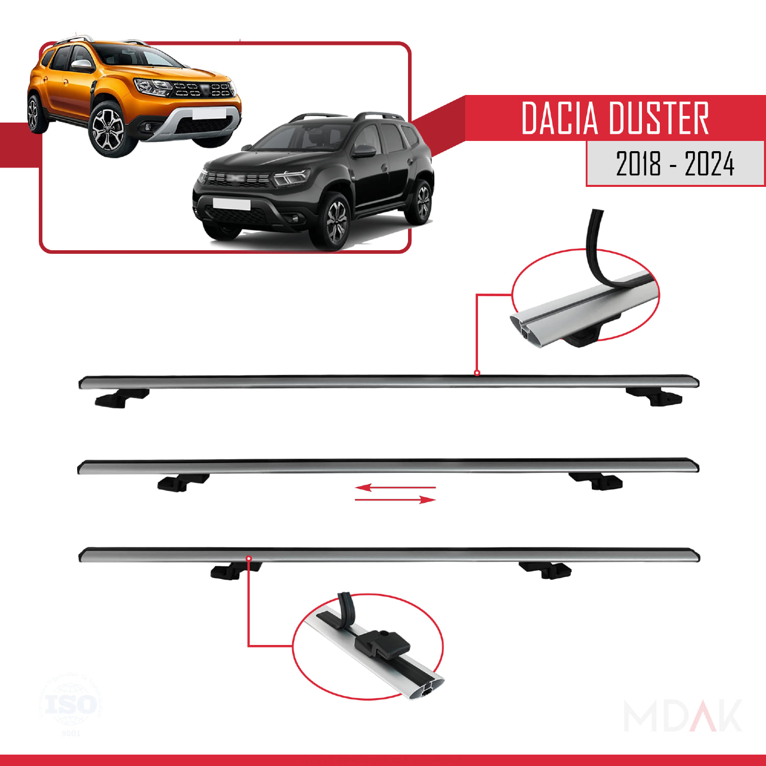 Dacia Duster 2 (HM) 2018-2024 Arası ile Uyumlu BASIC Model Ara Atkı Tavan Barı Gri 2 Adet - Görsel 5