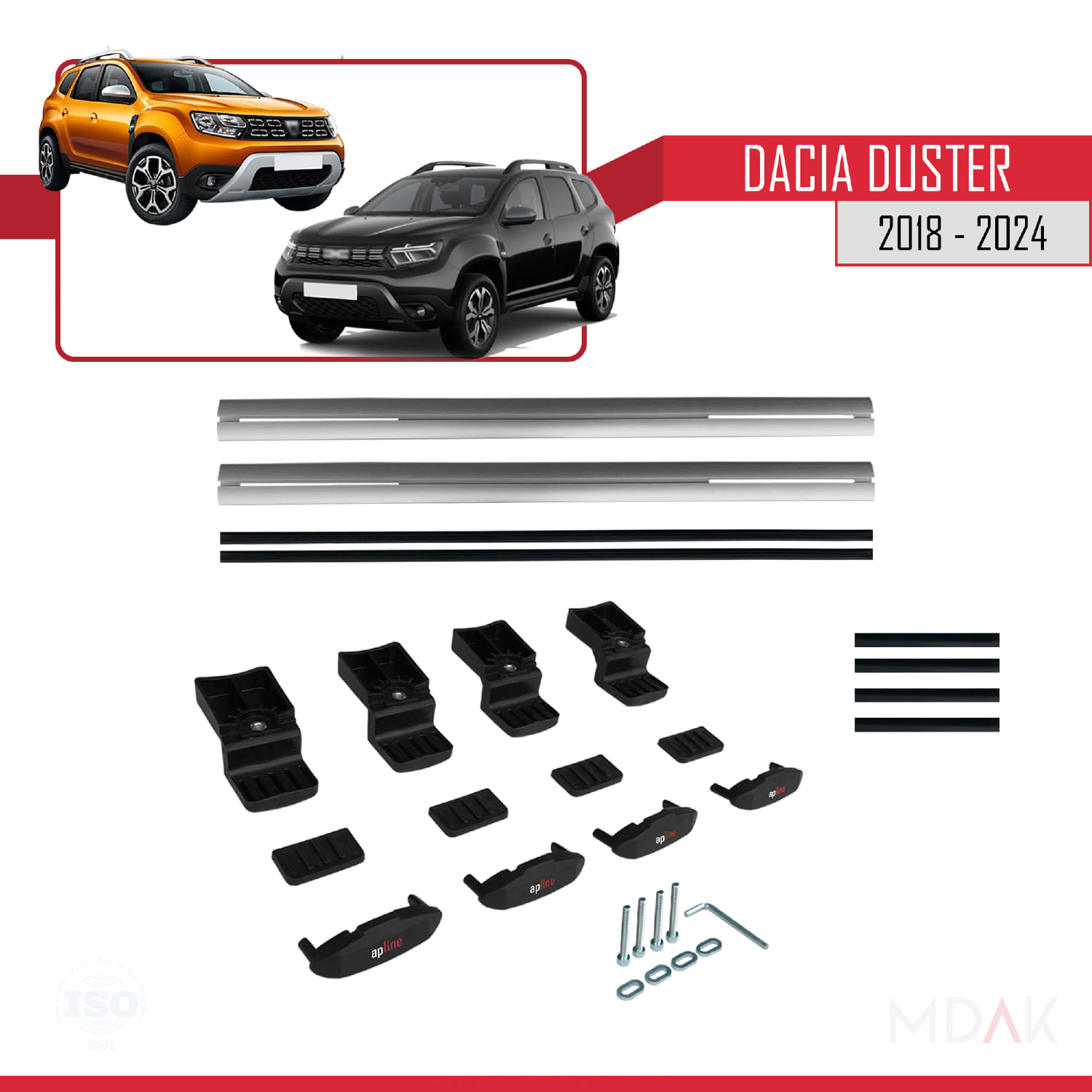 Dacia Duster 2 (HM) 2018-2024 Arası ile Uyumlu BASIC Model Ara Atkı Tavan Barı Gri 2 Adet - Görsel 6