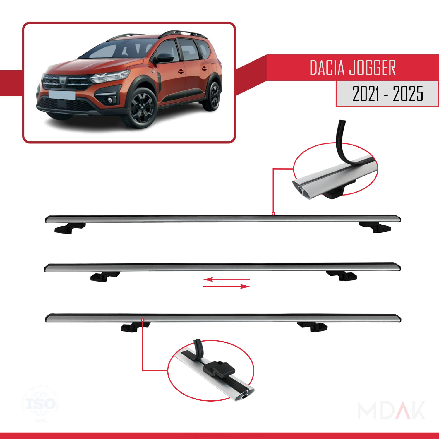 Dacia Jogger 2021 ve Sonrası ile Uyumlu BASIC Model Ara Atkı Tavan Barı Gri 2 Adet - Görsel 5