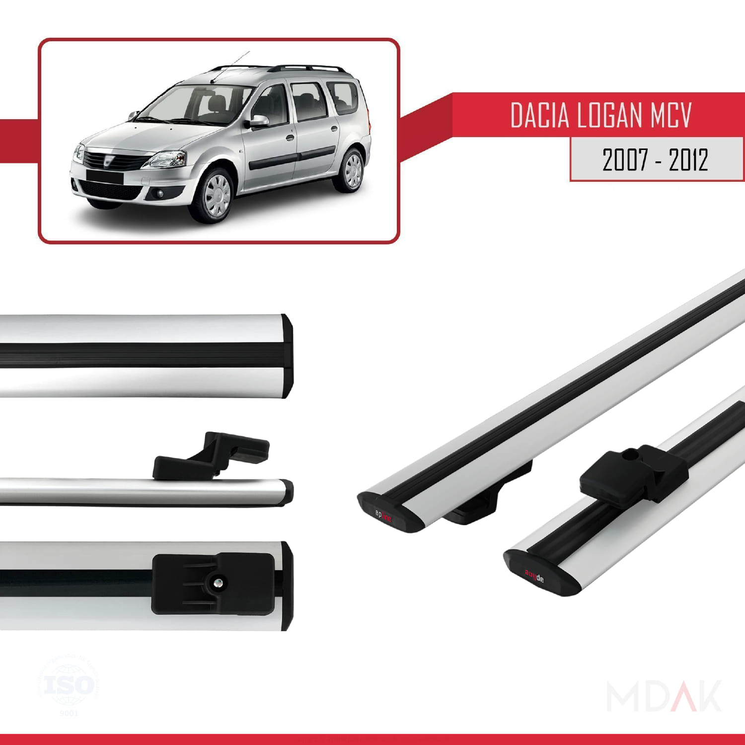 Dacia Logan 2 MCV (K52) 2007-2012 Arası ile Uyumlu BASIC Model Ara Atkı Tavan Barı Gri 2 Adet - Görsel 3