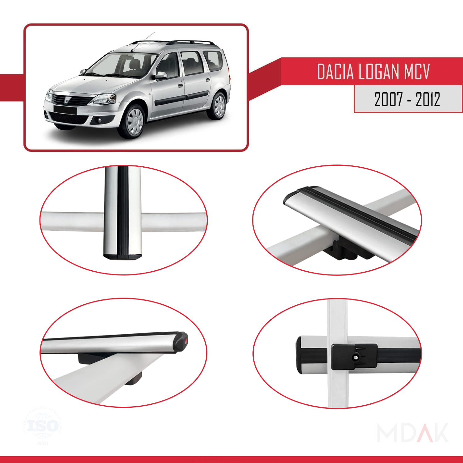 Dacia Logan 2 MCV (K52) 2007-2012 Arası ile Uyumlu BASIC Model Ara Atkı Tavan Barı Gri 2 Adet - Görsel 4