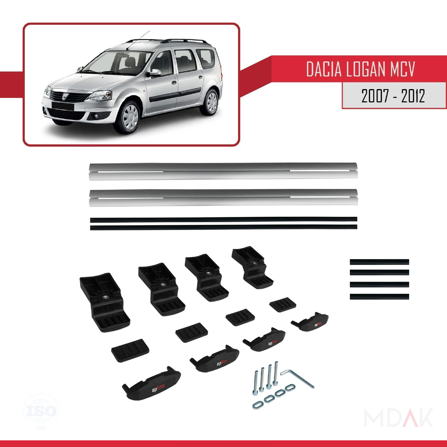 Dacia Logan 2 MCV (K52) 2007-2012 Arası ile Uyumlu BASIC Model Ara Atkı Tavan Barı Gri 2 Adet - Görsel 6