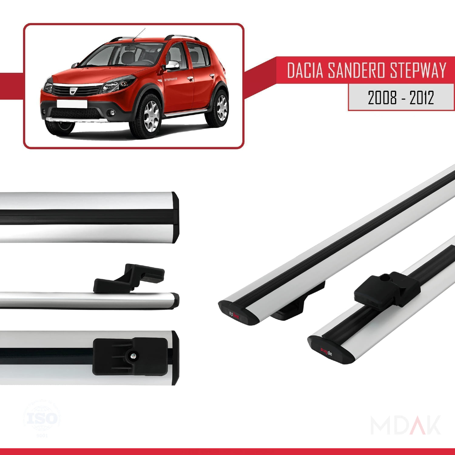 Dacia Sandero Stepway 2008-2012 Arası ile Uyumlu BASIC Model Ara Atkı Tavan Barı Gri 2 Adet - Görsel 3