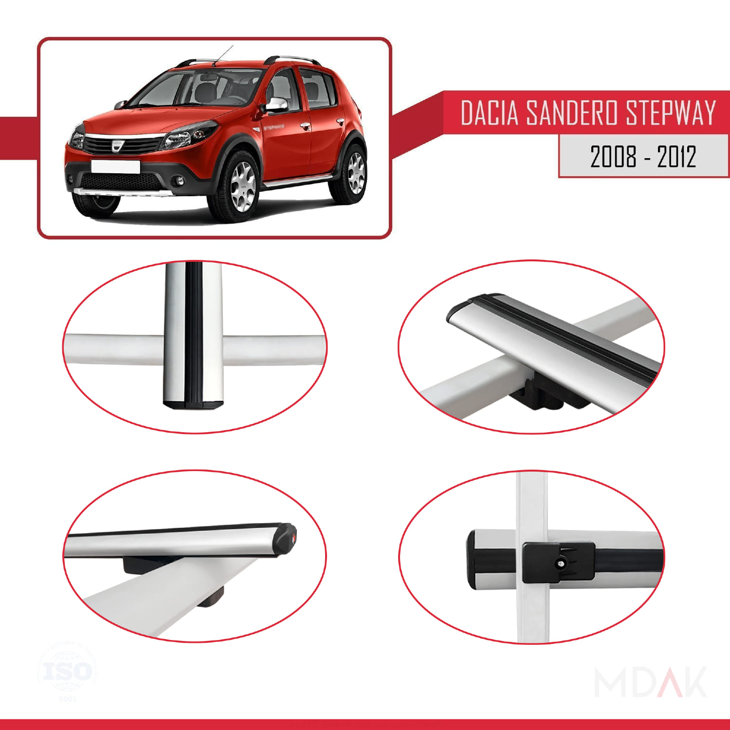 Dacia Sandero Stepway 2008-2012 Arası ile Uyumlu BASIC Model Ara Atkı Tavan Barı Gri 2 Adet - Görsel 4