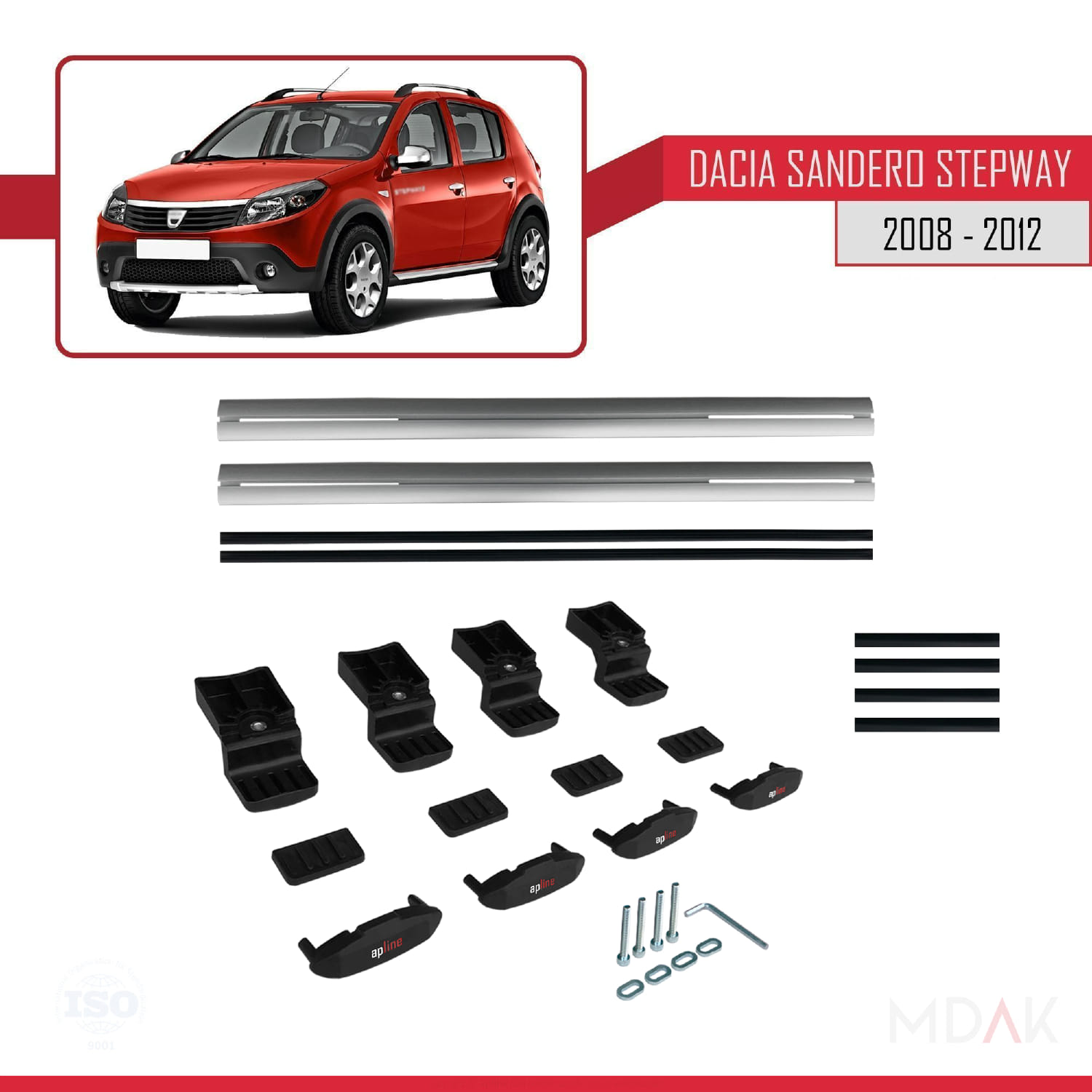 Dacia Sandero Stepway 2008-2012 Arası ile Uyumlu BASIC Model Ara Atkı Tavan Barı Gri 2 Adet - Görsel 6