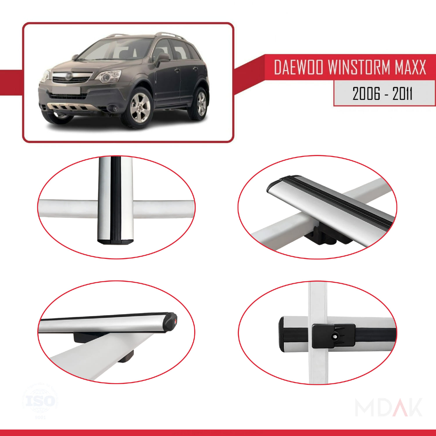 Daewoo Winstorm MaXX 2006-2011 Arası ile Uyumlu BASIC Model Ara Atkı Tavan Barı Gri 2 Adet - Görsel 4