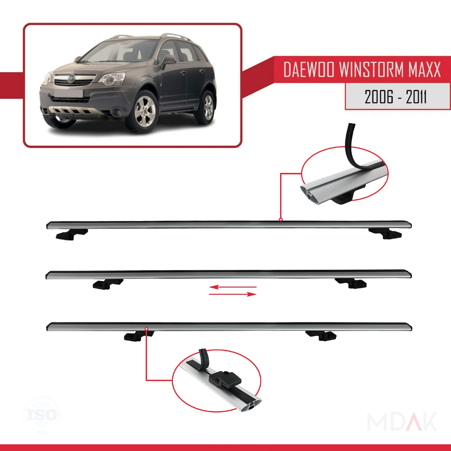 Daewoo Winstorm MaXX 2006-2011 Arası ile Uyumlu BASIC Model Ara Atkı Tavan Barı Gri 2 Adet - Görsel 5