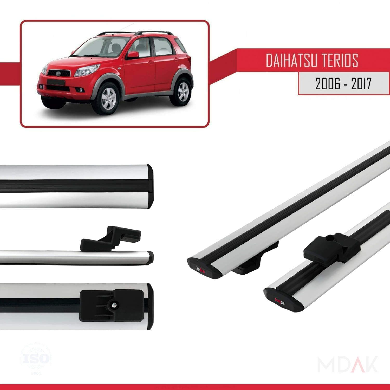 Daihatsu Terios 2 (J200) 2006-2017 Arası ile Uyumlu BASIC Model Ara Atkı Tavan Barı Gri 2 Adet - Görsel 3
