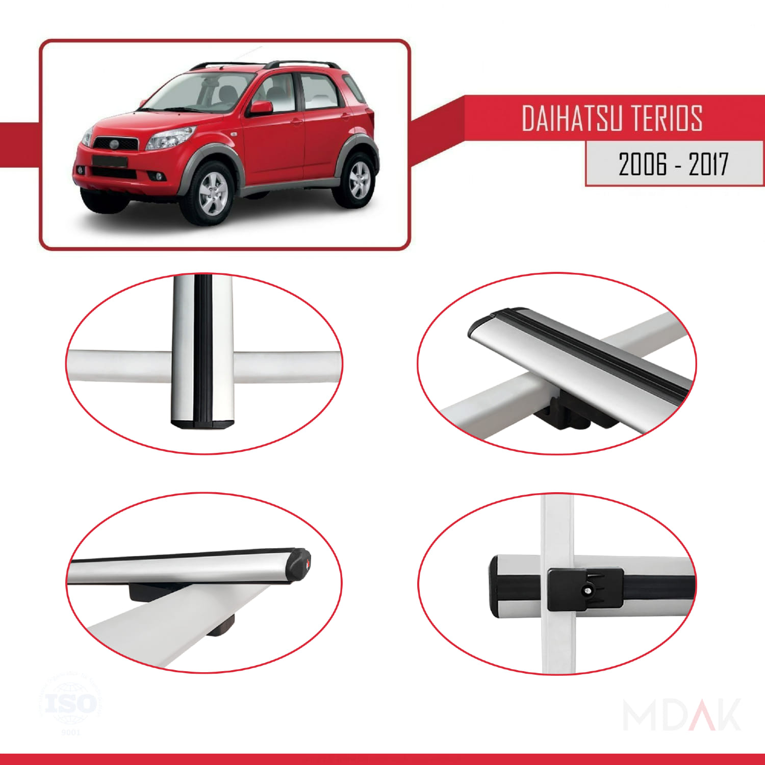 Daihatsu Terios 2 (J200) 2006-2017 Arası ile Uyumlu BASIC Model Ara Atkı Tavan Barı Gri 2 Adet - Görsel 4