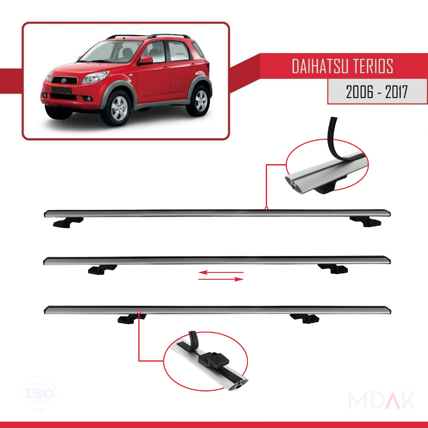 Daihatsu Terios 2 (J200) 2006-2017 Arası ile Uyumlu BASIC Model Ara Atkı Tavan Barı Gri 2 Adet - Görsel 5